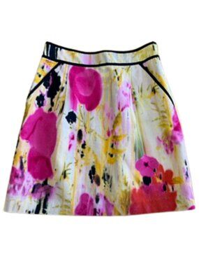 Anthropologie Tabitha Floral Mini Skirt, 0, 100% Cotton, Fully Lined, Pockets